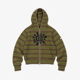 Stripe Knit Zip-Up Hoodie_Green