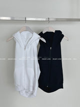 Backless Hooded Zip-Up Sleeveless