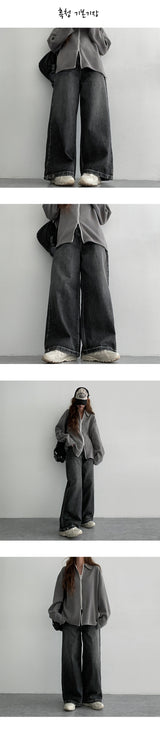 [3-tier length] [S–3XL]イートンウォッシングサイドスナップワイドデニムパンツ (4 colors)