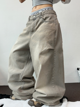 ベージュニーピンタックパラシュートワイドデニムパンツ 🪐🧸🤎🩶