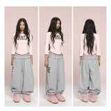 eat me plz * ラビットプリントライトピンクウエストバンドフィッテッドセブンスリーブTシャツ