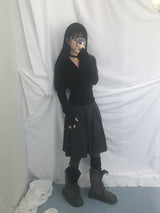 Fingerhole line hooded half zipup