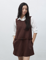 suede belted one-piece - dark brown 