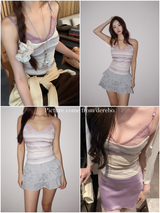 パープルレースストライプスリーブレスTシャツ 2