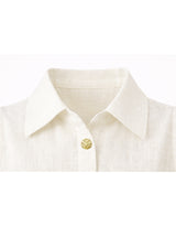 Haren Linen Collar Button Belt Flare Dress Ivory Short VER