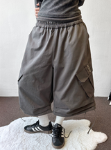 Genie Eyelet Stud Rope Balloon Cargo Bermuda Shorts 3color