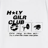 OVERSIZED HIP HOP DANCE STUDIO HOLY GIRL CLUB GRAPHICS SHORT SLEEVE T-SHIRT_WHITE