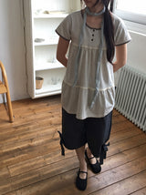 ハナミレースユーネックボタン半袖Tシャツ