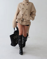 Belt Set High-Neck Half Trench Coat