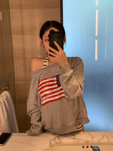 Western American Flag One-Off Shoulder Sweatshirt (6c)
