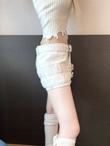 1206. 3 Belt hip denim mini sk (2color)