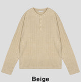 Pale henley neck ribbed long sleeve t-shirt