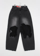 LACE DAMAGE BLACK DENIM