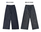 Tuck-On Back Button Wide Fit Selvage Denim Long Pants (2 colors)