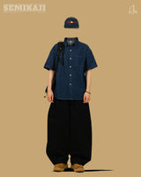 BEE Curved Line Pin-tuck Balloon Pants