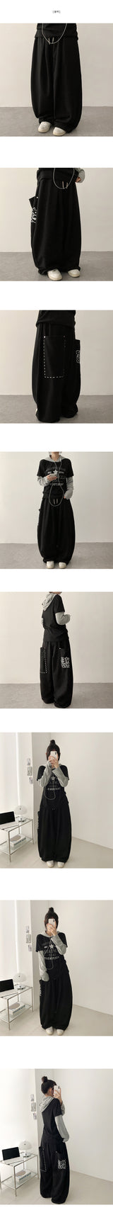 Poe Back Big Pocket Lettering String Wide Pants