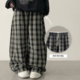 インティチェッカードウエストバンディングダイアゴナルスリットワイドパンツ