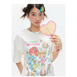 BETWEENAND xsunonebird Summer Loose Printed Top Two Color Pure Cotton Round Neck Short Sleeve T-shirt for Women