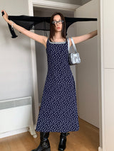Layered Navy Floral Sleeveless Long Dress