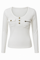 Two-Pocket Slim Button Tee