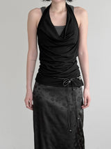 Cowl Neck Draped Layered Halter Top