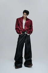 Lace V-Neck Layered Satin Blouse