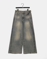 Binden Side Pintuck Back Pocket Wide Denim Pants