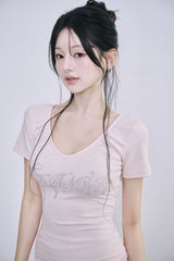 [MADE] Sparkle Rhinestone Ruched V-Neck Tee