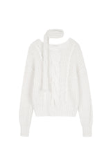 Softy cable knit & muffler, White