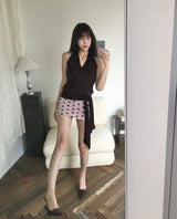 [ brownie🤎 ] roasting chestnut halter drape top ( strap set )