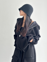 (UNISEX)ワッフルシックボクシーオーバーサイズドロングルーズソフトフィットビッグフーディージップアップ