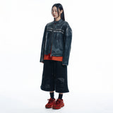 Washed Line Leather Jacket - BLACK