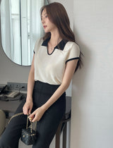 Cooly V Color Matching Collar Knit