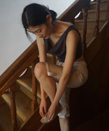Beaded Strap Draped Cami - Charcoal