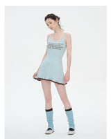 rirri Original Design Summer Stretch Knit Contrast Letter Jacquard Ballet-style Dress