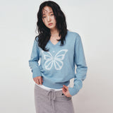 BUTTERFLY V NECK JACQUARD KNIT_IVORY