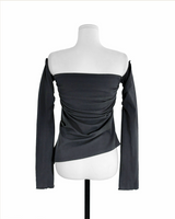 cardi shirring off-shoulder warmer + top set