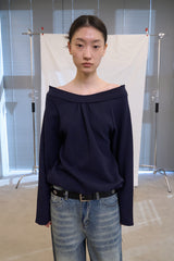 Off Shoulder String Sweatshirt (Navy)