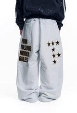 Star Lettering Patch Sweat Pants - White