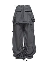 CUT OUT STRING CAGO PANTS . CHARCOAL