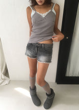 FRINGE DENIM SHORTS