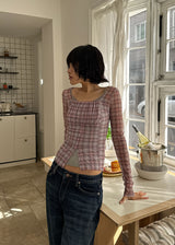 PLUMP CHECK SHIRRING TEE