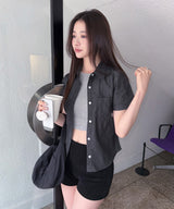 SLIM FIT DENIM HALF SHIRT [2color]