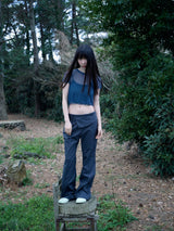 MESH CHECK CROP TEE (BLUE)