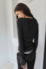 26SS★ TWISTED LACE LAYERED DRAPE T-SHIRT