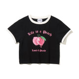 Life is a Peach Crop Ringer T-Shirt_Black