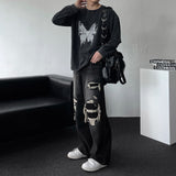 バタフライプリント長袖Tシャツ (DP779389802718)