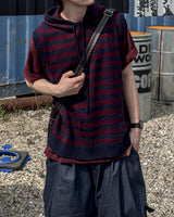 Broad Stripe Knit Hoodie Vest