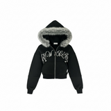 【60% Exclusive】NEWALRIN Glitter Fur Hoodie Zip-UP