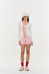 Logo Muffler V-neck Top Pink